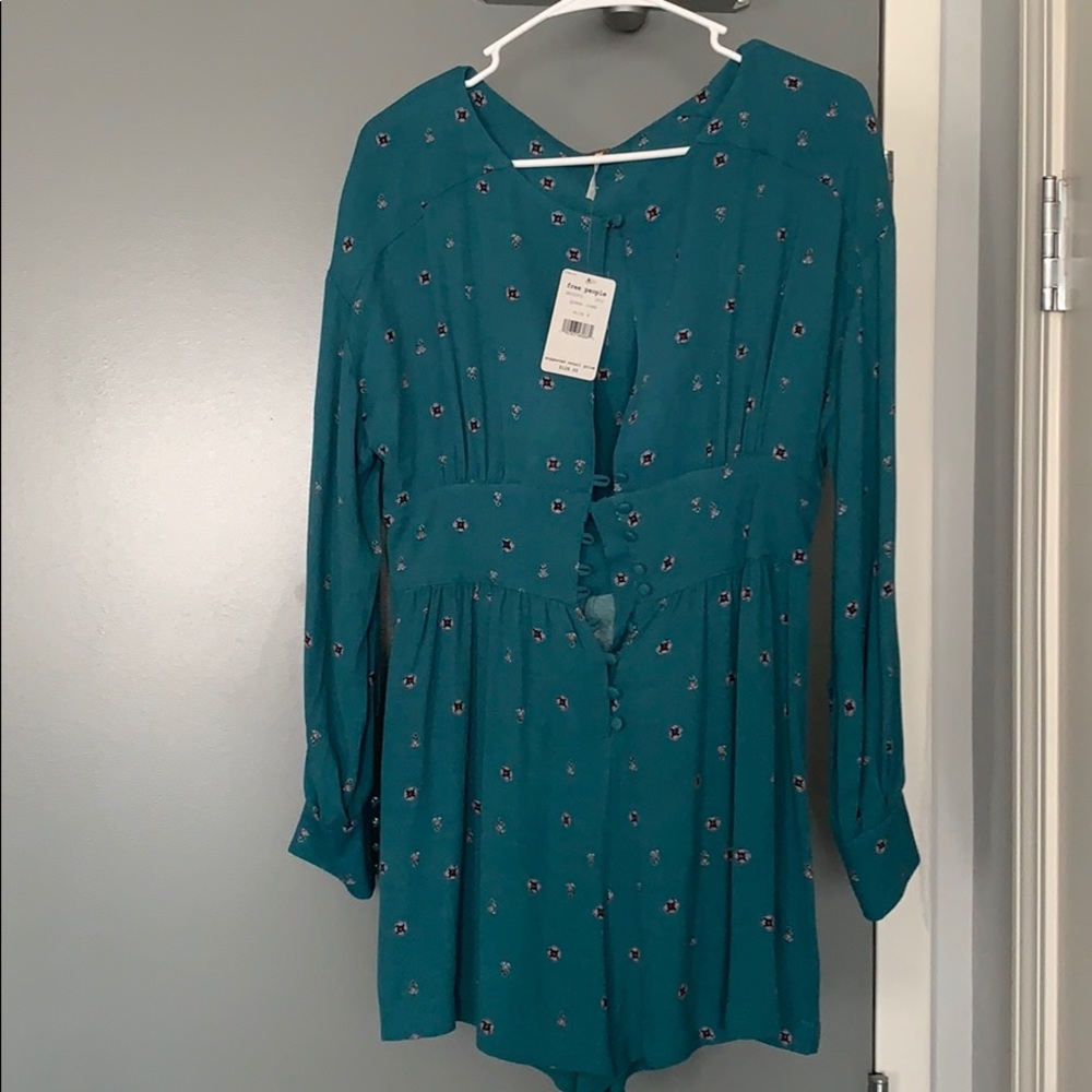 NWT Free People Teal/ Green long sleeve romper !!